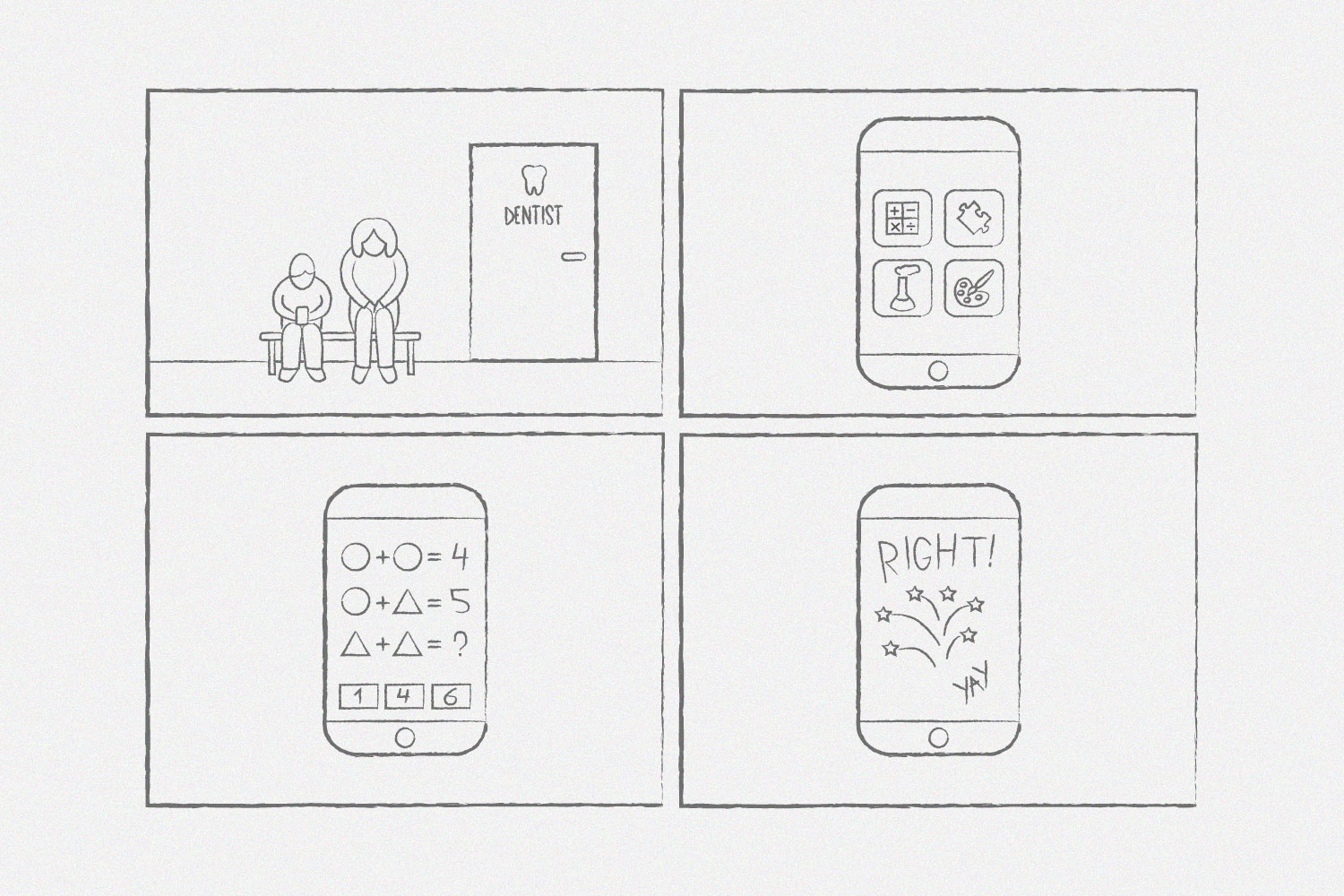 An example of how to storyboard a use case of an app that provides educational content for kids. 